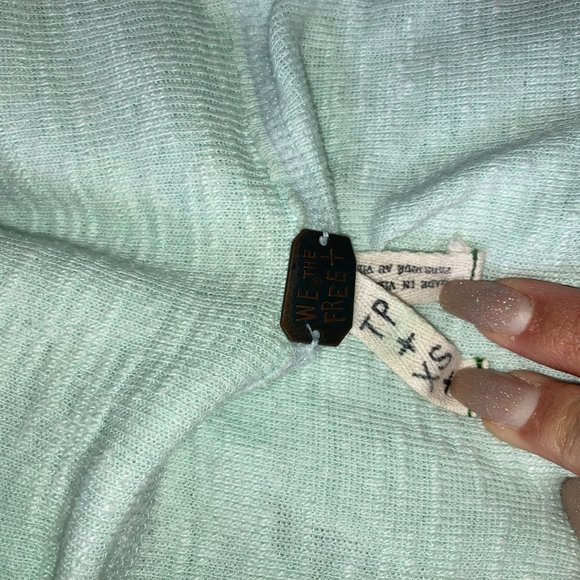 Free People Palisades Off-the-Shoulder Sweater Top in Mint Green - Picture 7 of 7